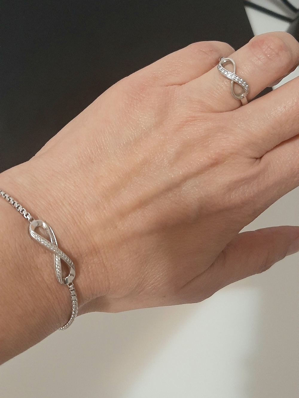 Sterling Silver Infinity Set with Pavé Accents - Silver